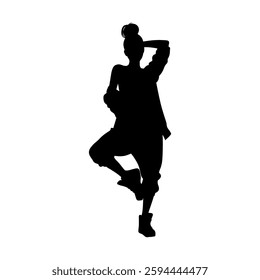 Vector illustration. Hip hop dancer silhouette. Girl on the move.	