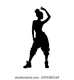 Vector illustration. Hip hop dancer silhouette. Girl on the move.	