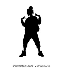 Vector illustration. Hip hop dancer silhouette. Girl on the move.	