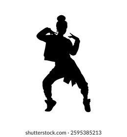 Vector illustration. Hip hop dancer silhouette. Girl on the move.	