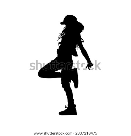 Vector illustration. Hip hop dancer silhouette. Girl on the move.