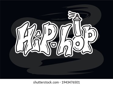 Vector illustration of hip hop isolated lettering with graffiti spray for banner, poster, dance studio advertisement, signage, clothing, accessories design. Creative handwritten text for web or print