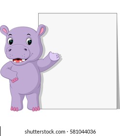 vector illustration of hippo with blank sign