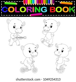 vector illustration of hippo coloring book