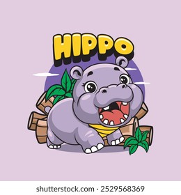 Vektorgrafik von Hippo mit süßem Zoo Vektorgrafik für T-Shirt-Design verfügbar