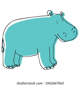 Vector illustration with a hippo in doodle style. a hippopotamus that you can paint.