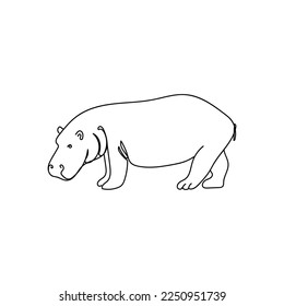 Ilustración vectorial del hipopótamo en línea. Arte de una línea