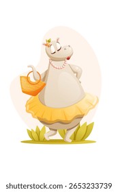 ilustração vetorial menina hipopótamo na saia
