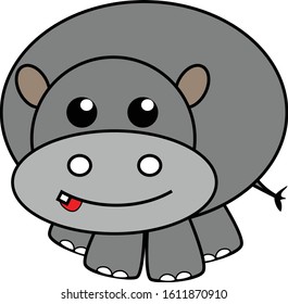 Vector Illustration Hippopotamus Hipo Cute Funny