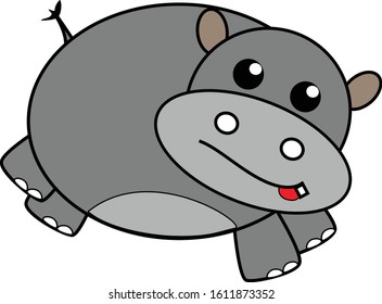 Vector Illustration Hippopotamus Hipo Cute Funny Running