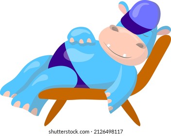 vector illustration of a hippopotamus sleeping on a chaise longue