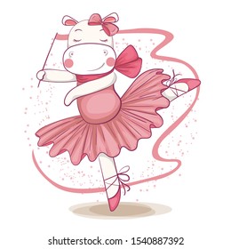 vector illustration of hippos cute ballerina.