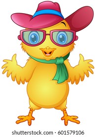 Vector illustration of Hipster chicks wearing glasses and hat