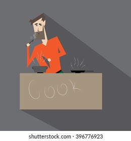 Vector illustration of hipster is cooking