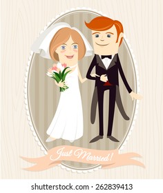 Vector illustration Hipster funny couple just married. Flat style