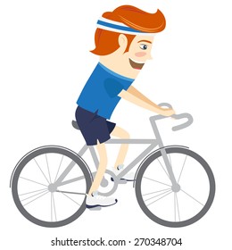 Vector illustration Hipster funny man cycling. Flat style