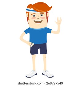 Vector illustration Hipster funny sportsman waving. Flat style