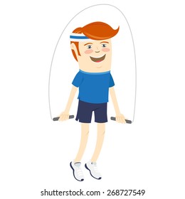 Vector illustration Hipster funny sportsman with skipping-rope. Flat style