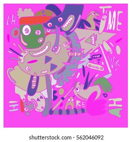 Vector illustration Hipster Hand drawn Crazy doodle cute Monster with drawing style. Vector illustration for poster, fabric printed, or wallpaper design.