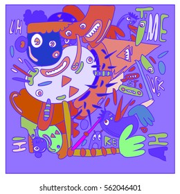Vector illustration Hipster Hand drawn Crazy doodle cute Monster with drawing style. Vector illustration for poster, fabric printed, or wallpaper design.