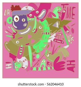Vector illustration Hipster Hand drawn Crazy doodle cute Monster with drawing style. Vector illustration for poster, fabric printed, or wallpaper design.