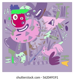 Vector illustration Hipster Hand drawn Crazy doodle cute Monster with drawing style. Vector illustration for poster, fabric printed, or wallpaper design.
