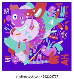 Vector illustration Hipster Hand drawn Crazy doodle cute Monster with drawing style. Vector illustration for poster, fabric printed, or wallpaper design.