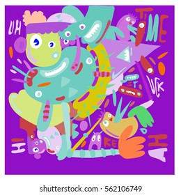 Vector illustration Hipster Hand drawn Crazy doodle cute Monster with drawing style. Vector illustration for poster, fabric printed, or wallpaper design.