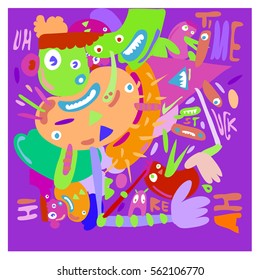 Vector illustration Hipster Hand drawn Crazy doodle cute Monster with drawing style. Vector illustration for poster, fabric printed, or wallpaper design.