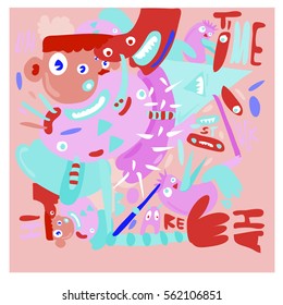 Vector illustration Hipster Hand drawn Crazy doodle cute Monster with drawing style. Vector illustration for poster, fabric printed, or wallpaper design.