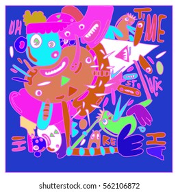 Vector illustration Hipster Hand drawn Crazy doodle cute Monster with drawing style. Vector illustration for poster, fabric printed, or wallpaper design.