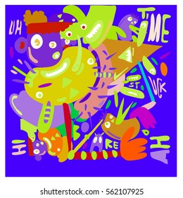 Vector illustration Hipster Hand drawn Crazy doodle cute Monster with drawing style. Vector illustration for poster, fabric printed, or wallpaper design.