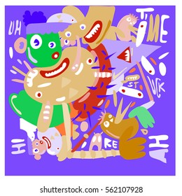 Vector illustration Hipster Hand drawn Crazy doodle cute Monster with drawing style. Vector illustration for poster, fabric printed, or wallpaper design.
