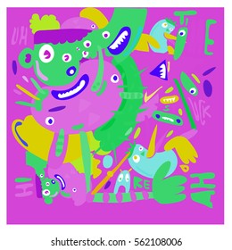 Vector illustration Hipster Hand drawn Crazy doodle cute Monster with drawing style. Vector illustration for poster, fabric printed, or wallpaper design.