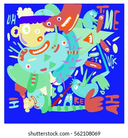 Vector illustration Hipster Hand drawn Crazy doodle cute Monster with drawing style. Vector illustration for poster, fabric printed, or wallpaper design.