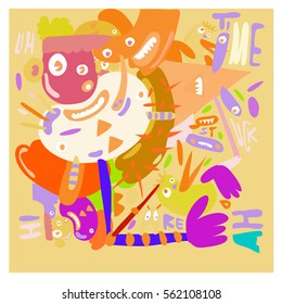 Vector illustration Hipster Hand drawn Crazy doodle cute Monster with drawing style. Vector illustration for poster, fabric printed, or wallpaper design.