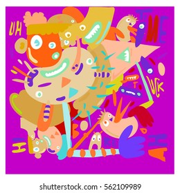 Vector illustration Hipster Hand drawn Crazy doodle cute Monster with drawing style. Vector illustration for poster, fabric printed, or wallpaper design.