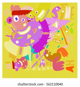 Vector illustration Hipster Hand drawn Crazy doodle cute Monster with drawing style. Vector illustration for poster, fabric printed, or wallpaper design.