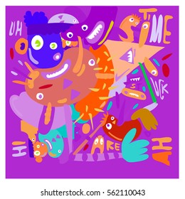 Vector illustration Hipster Hand drawn Crazy doodle cute Monster with drawing style. Vector illustration for poster, fabric printed, or wallpaper design.