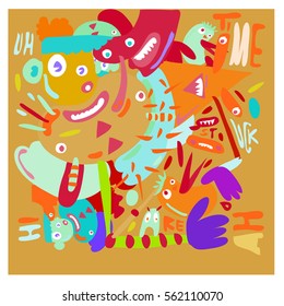 Vector illustration Hipster Hand drawn Crazy doodle cute Monster with drawing style. Vector illustration for poster, fabric printed, or wallpaper design.