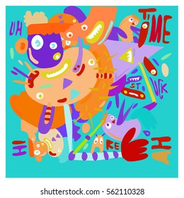 Vector illustration Hipster Hand drawn Crazy doodle cute Monster with drawing style. Vector illustration for poster, fabric printed, or wallpaper design.