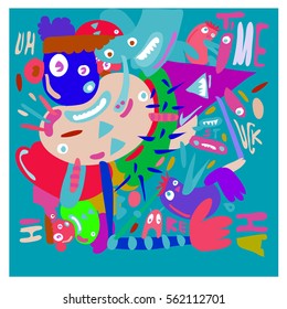 Vector illustration Hipster Hand drawn Crazy doodle cute Monster with drawing style. Vector illustration for poster, fabric printed, or wallpaper design.