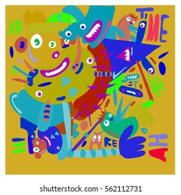 Vector illustration Hipster Hand drawn Crazy doodle cute Monster with drawing style. Vector illustration for poster, fabric printed, or wallpaper design.