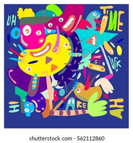 Vector illustration Hipster Hand drawn Crazy doodle cute Monster with drawing style. Vector illustration for poster, fabric printed, or wallpaper design.