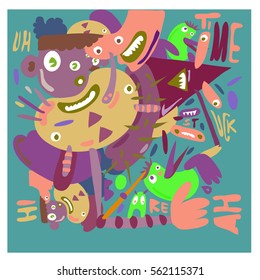 Vector illustration Hipster Hand drawn Crazy doodle cute Monster with drawing style. Vector illustration for poster, fabric printed, or wallpaper design.