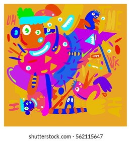 Vector illustration Hipster Hand drawn Crazy doodle cute Monster with drawing style. Vector illustration for poster, fabric printed, or wallpaper design.