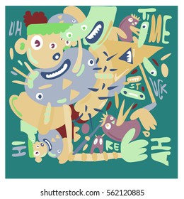 Vector illustration Hipster Hand drawn Crazy doodle cute Monster with drawing style. Vector illustration for poster, fabric printed, or wallpaper design.