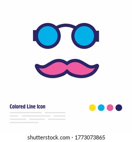 Ilustración vectorial de la línea coloreada con icono de hipster. Un bello elemento de celebración también puede ser utilizado como bigote con un elemento icono de gafas.