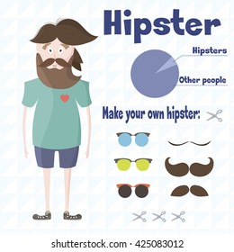 Vector illustration with hipster. Make your own hipster!