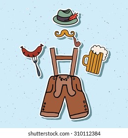 Vector illustration of hipster Oktoberfest logo. Beer Festival vector banner. Illustration of Bavarian festival design with hat, mustache. Lettering typography for poster, card, postcard